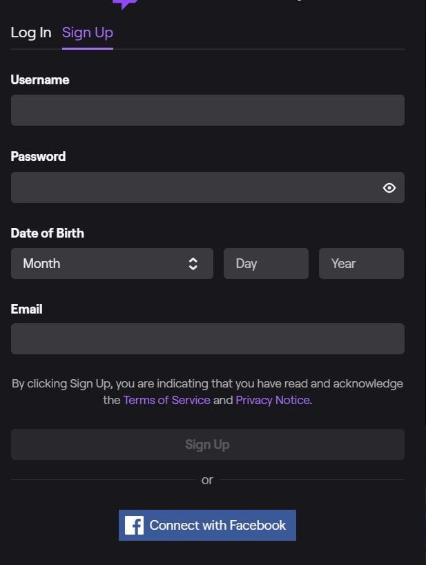 How to Make A Live Streaming Platform Like Twitch, user registration form Twitch